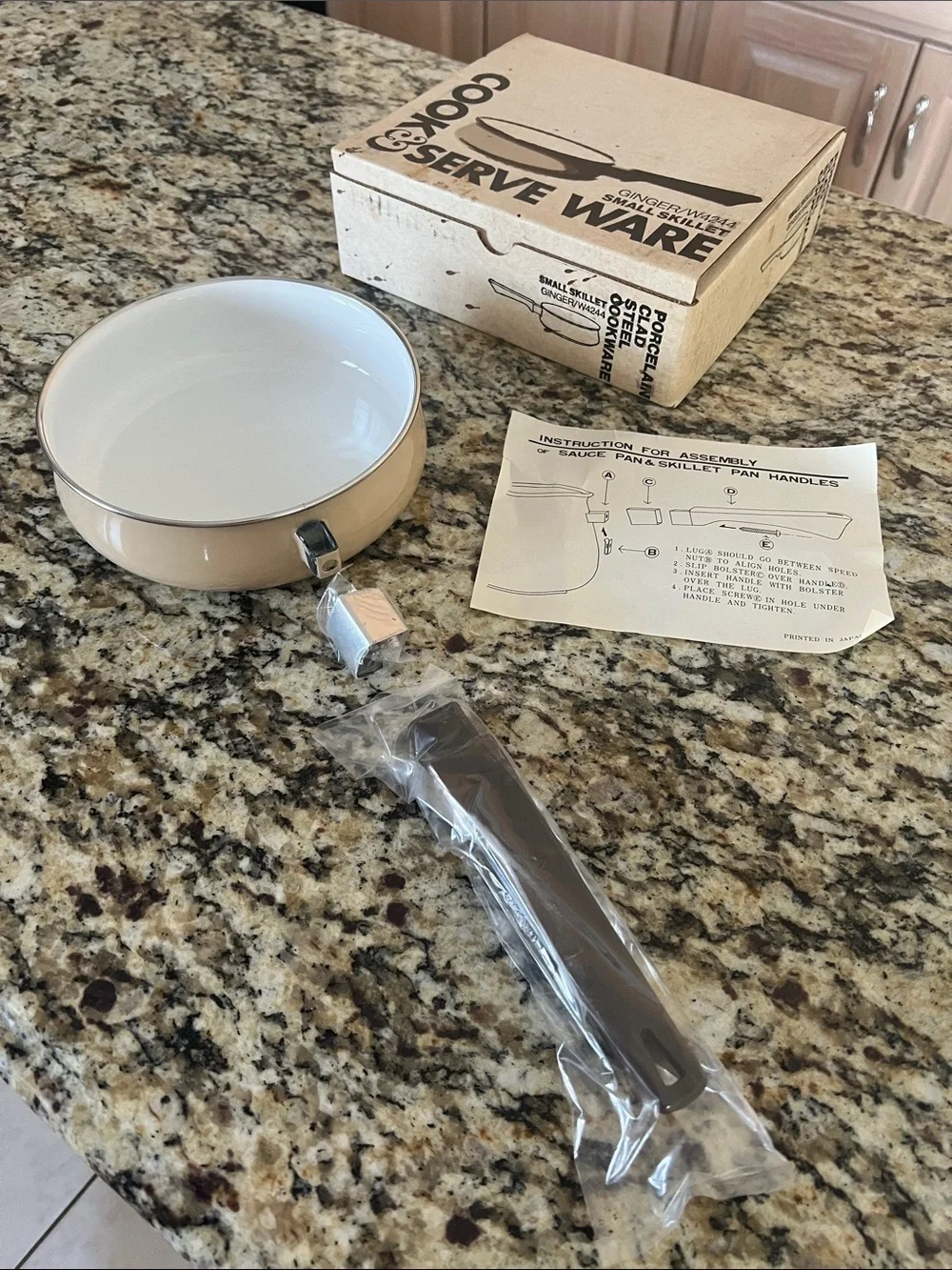 Ginger and Cream Small Skillet with black Handle - Porcelain Interior - NWT